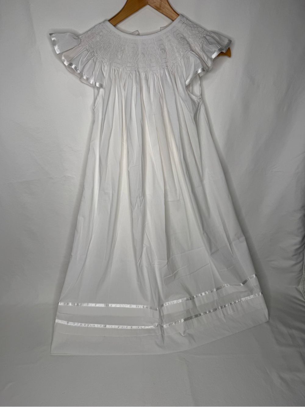 NWT Pleats & Stitches Smocked Crochet Bishop white Dress Girl's Size 8 baptism
